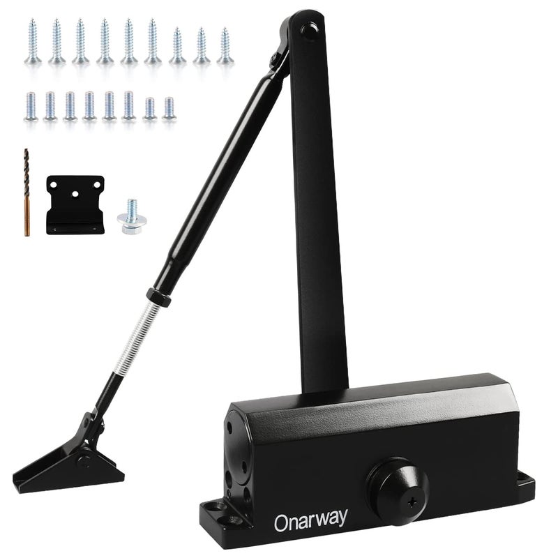 Onarway Adjustable Automatic Size 3 Spring Hydraulic Door Closer/Closure Aluminum Alloy, for Residential and Commercial Use with Fitting Template for Middle-Weight Door-Black - Image 1